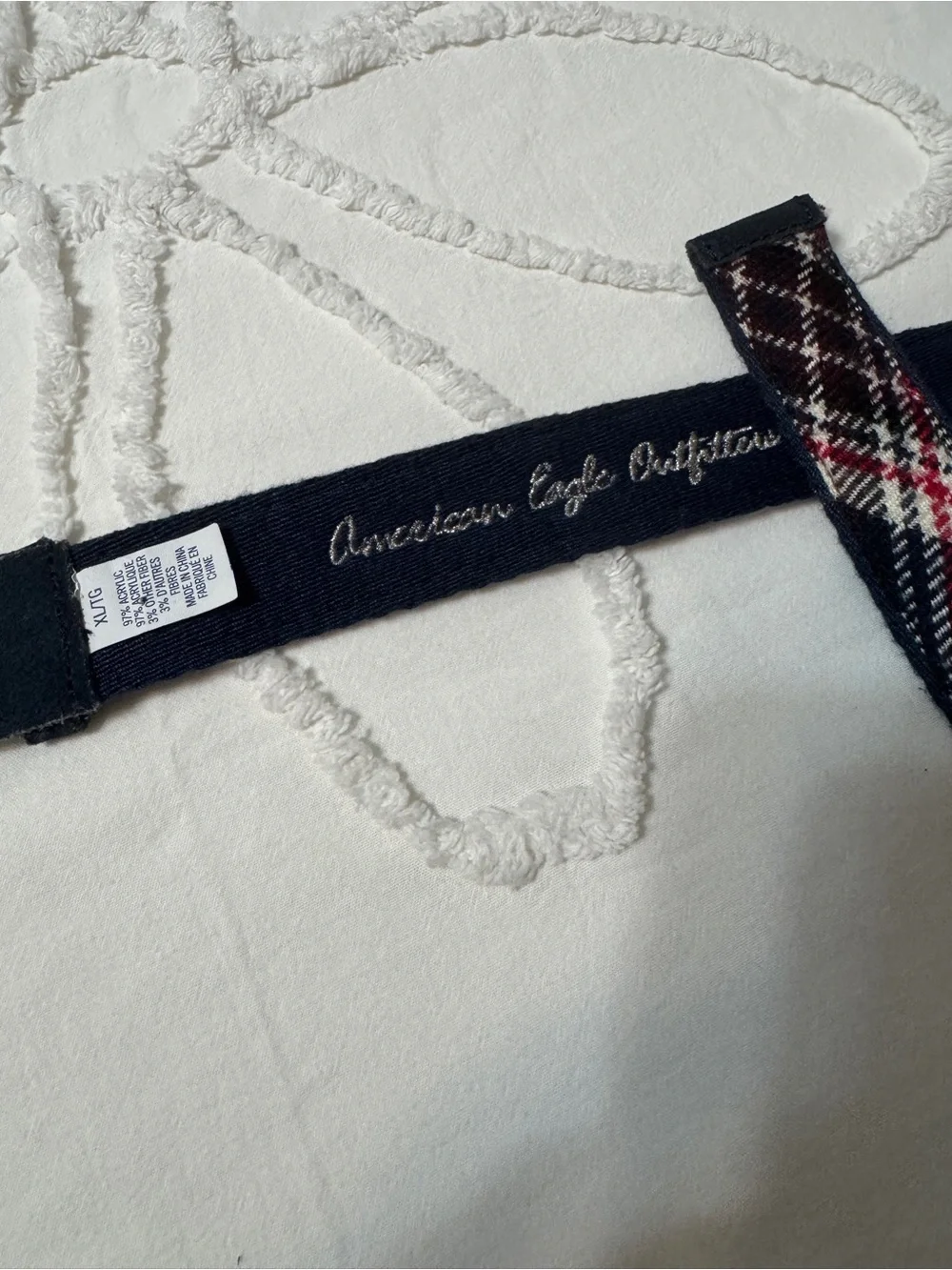 American Eagle Outfitters Navy Plaid Web Belt with Silver Buckle